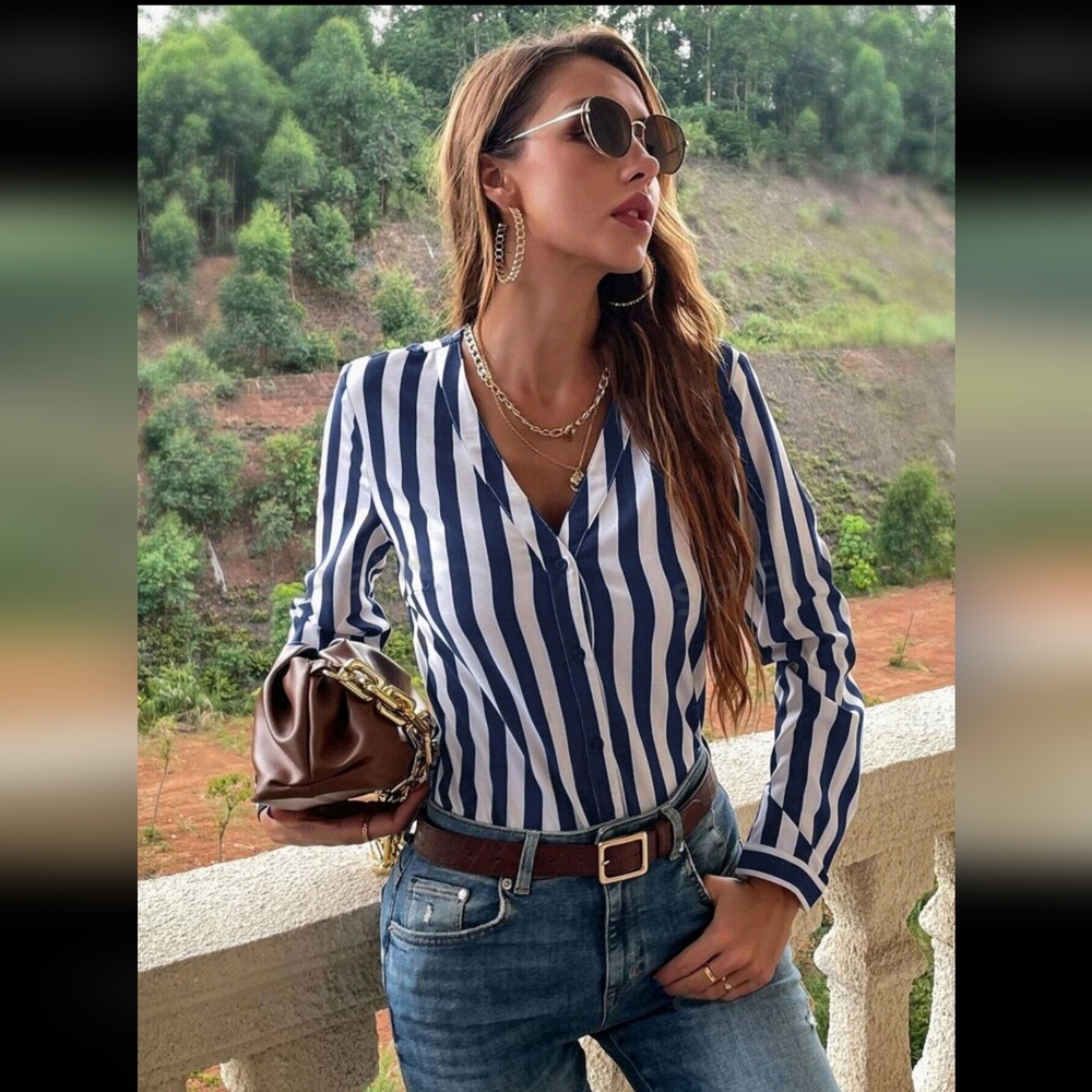 Blue&White Stripped Button Blouse